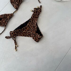 Leopard Print Tie-Side Bikini Bottom - Brown